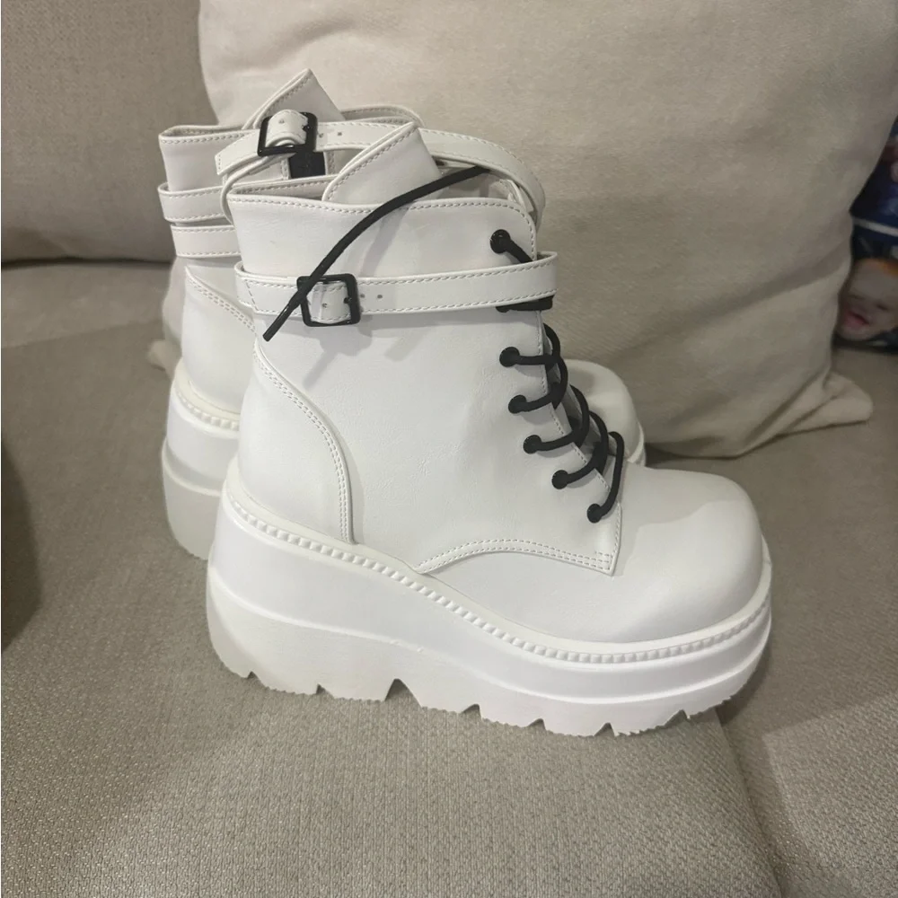 Demonia White Platform Combat Boots (Burning Man/ Coachella/ Festival wear) - Picture 2 of 5